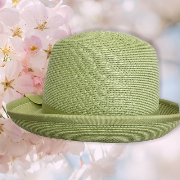 Vintage Straw Bowler Hat Apple Green Union USA Made in Hat Box EUC main image 5
